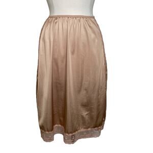 Vintage Kayser Nude Satin Nylon Slip Skirt Sheer Lace Trim & Sides Women’s Large